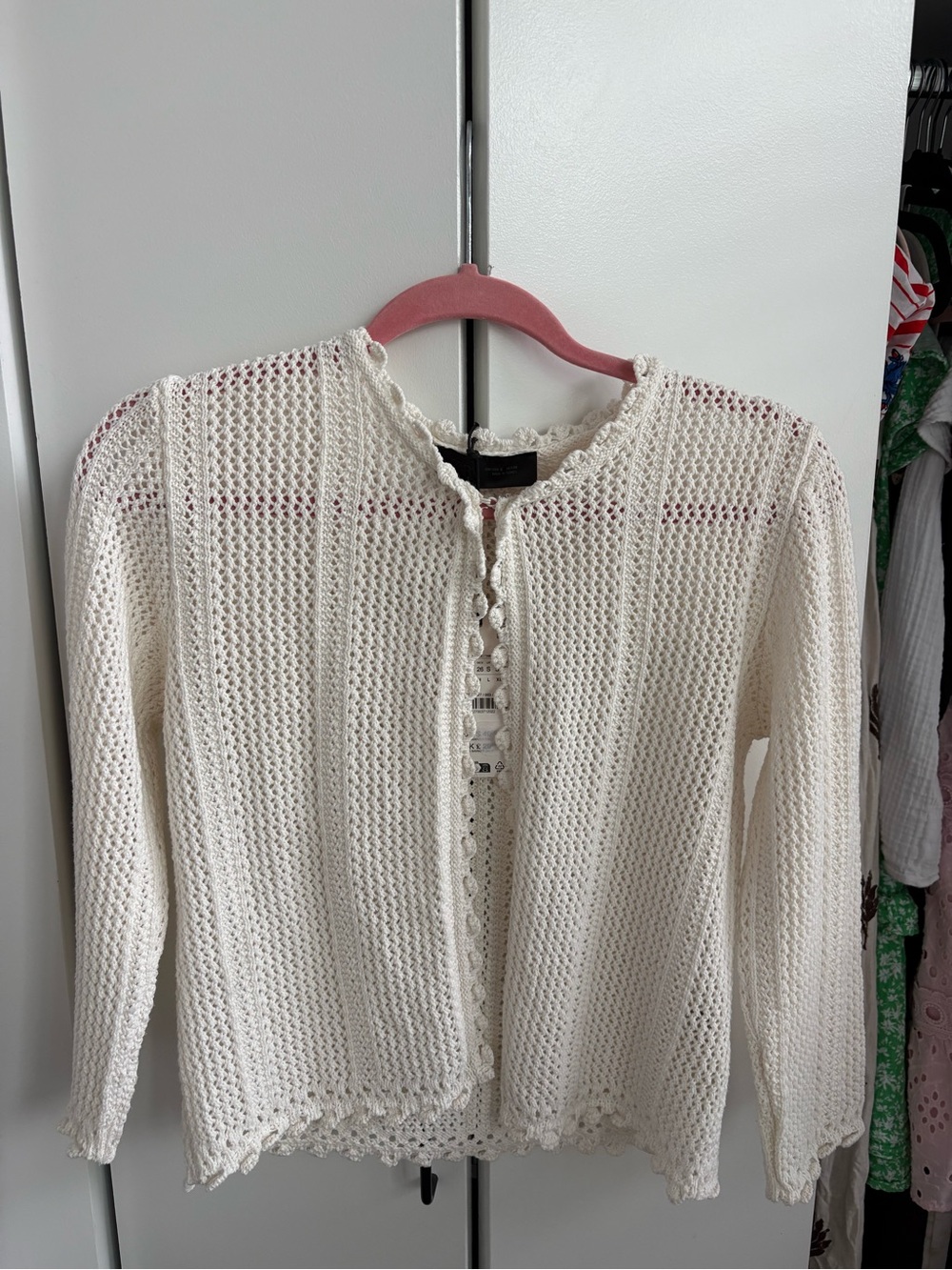 Zara Cream Open-Weave Crochet Cardigan